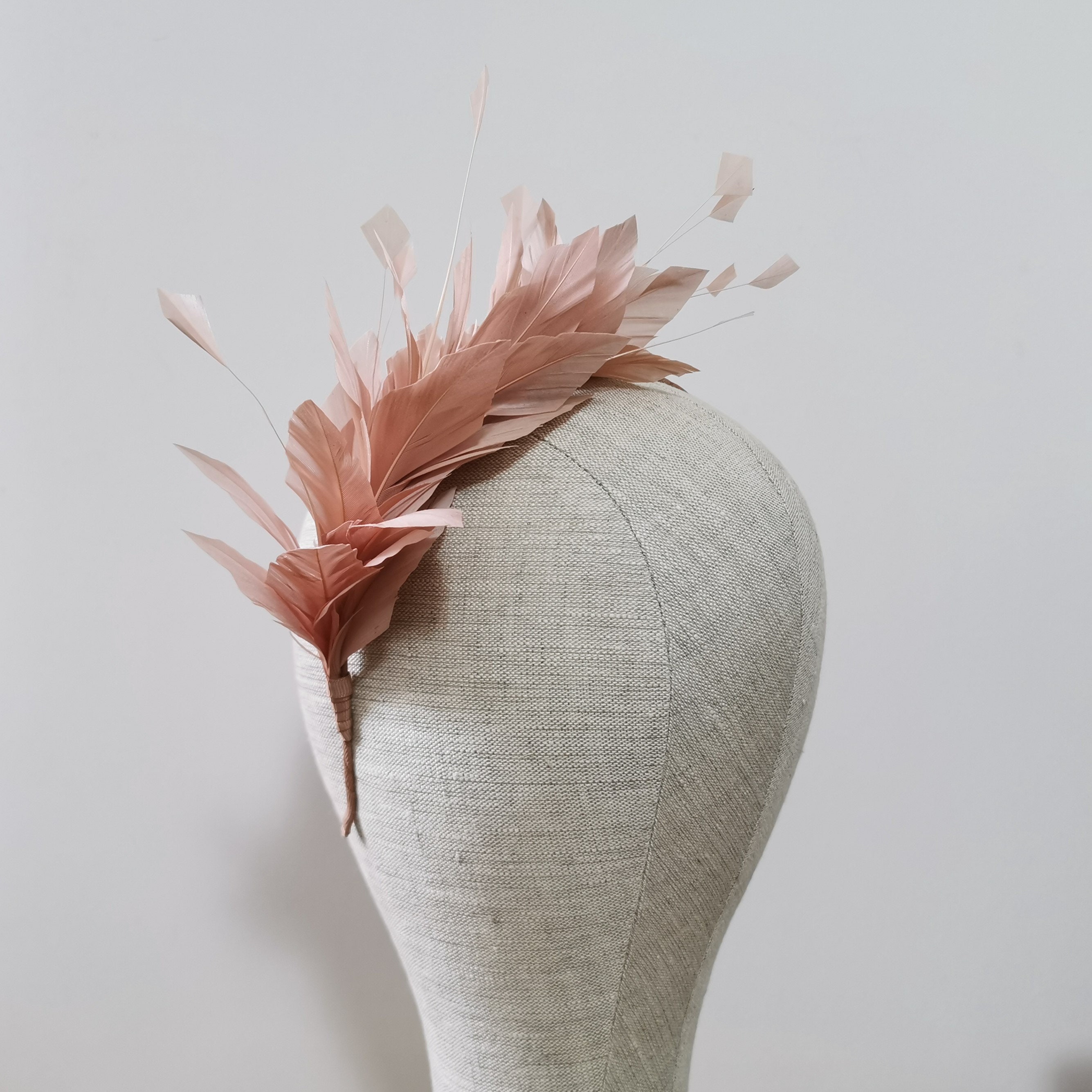 Nude Salmon Dusky Pink Feather Headband 