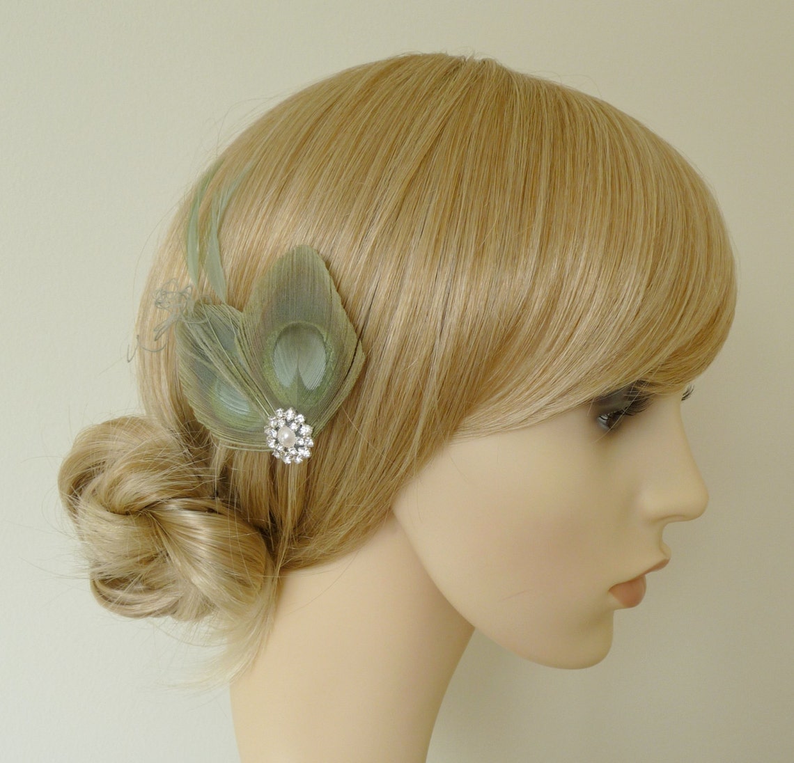 Sage Green Peacock Feather Hair Clip Bridesmaids Hair Etsy