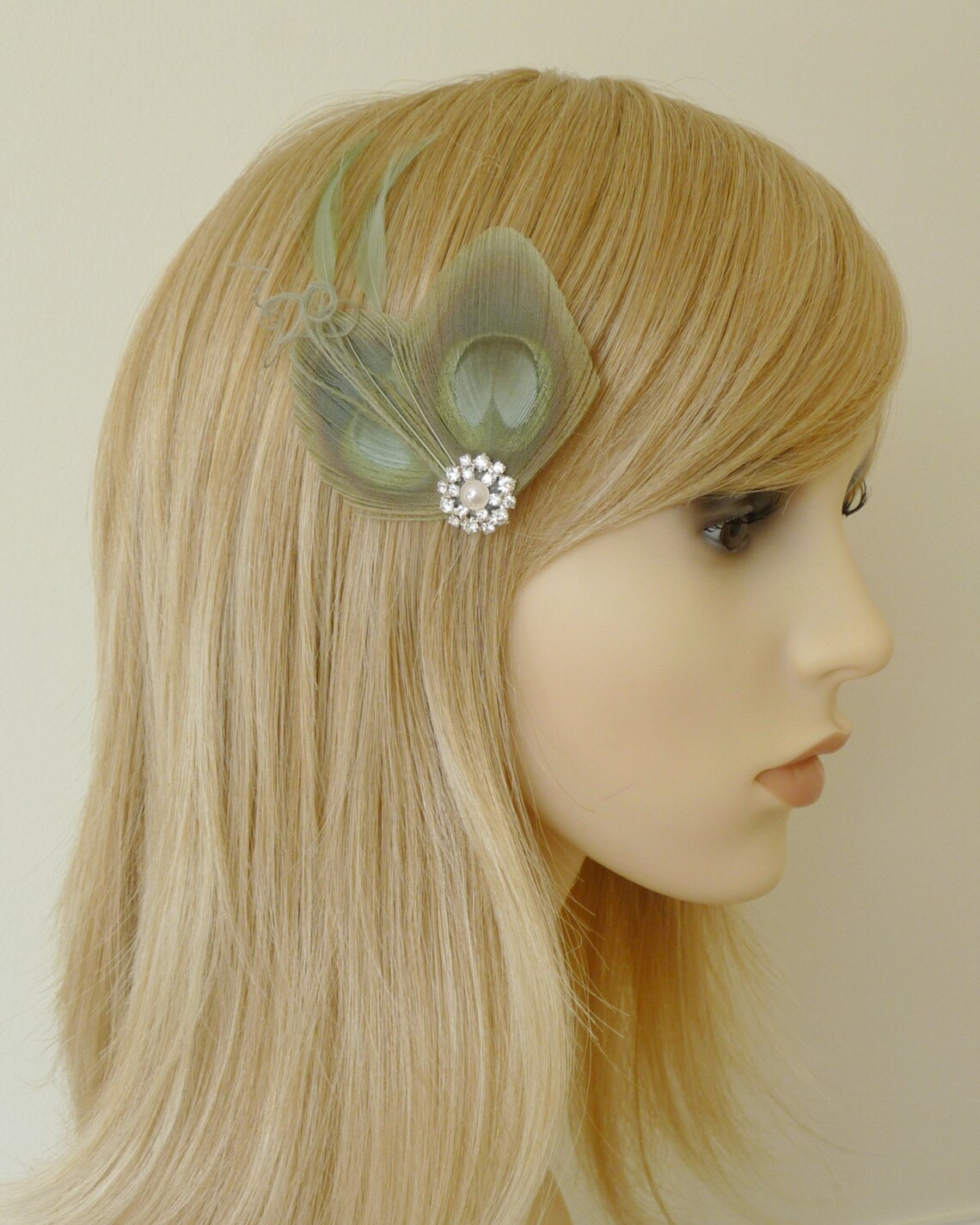 Sage Green Peacock Feather Hair Clip Bridesmaids Hair Etsy