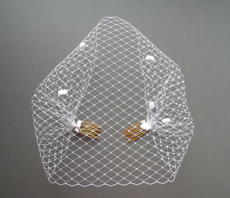 Birdcage Veil White Dots Wedding Bridal Bandeau with double gold or silver plated combs french netting blusher veil /'Minnie/'