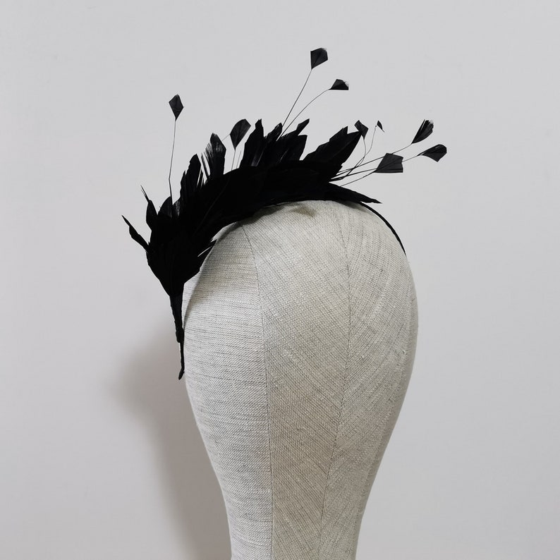 Black Feather Headband Fascinator Feathers Wedding Bridesmaids Bridal Hair Accessory Brunette Blonde Gold Silver 'Luna' 