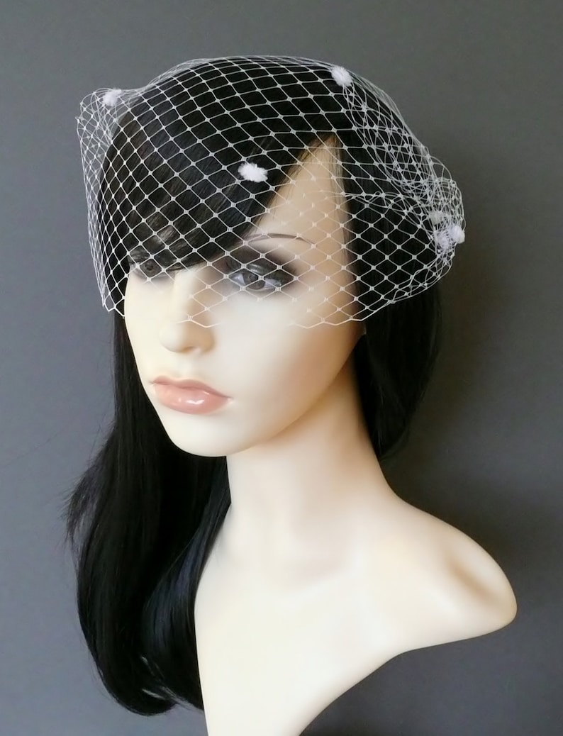 Birdcage Veil White Dots Wedding Bridal Bandeau with double gold or silver plated combs french netting blusher veil /'Minnie/'