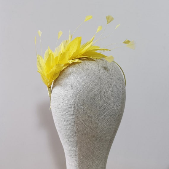 Yellow Feather Headband Fascinator Pale 