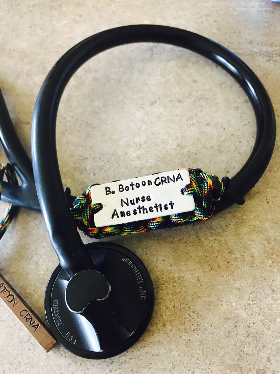Custom Stethoscope Paracord ID Tag W/ Hand Stamped Name Aluminium Plate