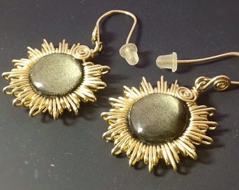 Sun earrings Obsidian golden sun