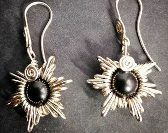 Earrings Sun Obsididan in Brass/Nickel Silver