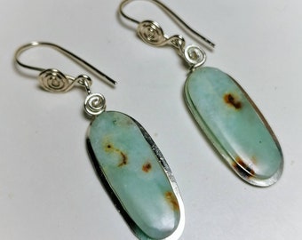 Earrings light blue turquoise chrysocolla natural stone silver 925