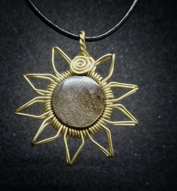 Pendant Golden Obsidian Flower Flower sun in Brass 40 Mm Etsy Canada