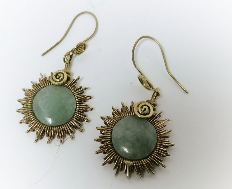 Earrings sun bright jade brass image 2