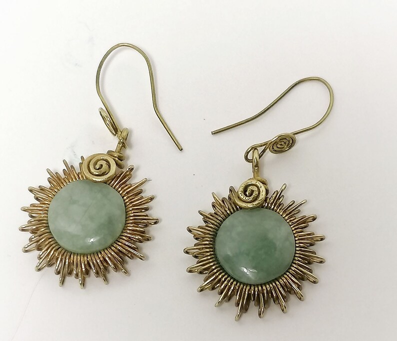 Earrings sun bright jade brass image 1