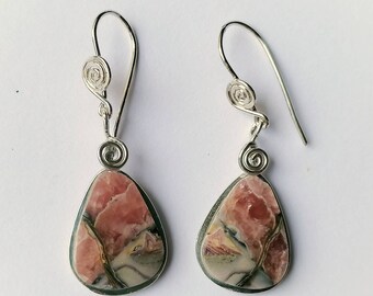 Pink Stone Earrings Rhodochrosite Inca Rose Silver 925