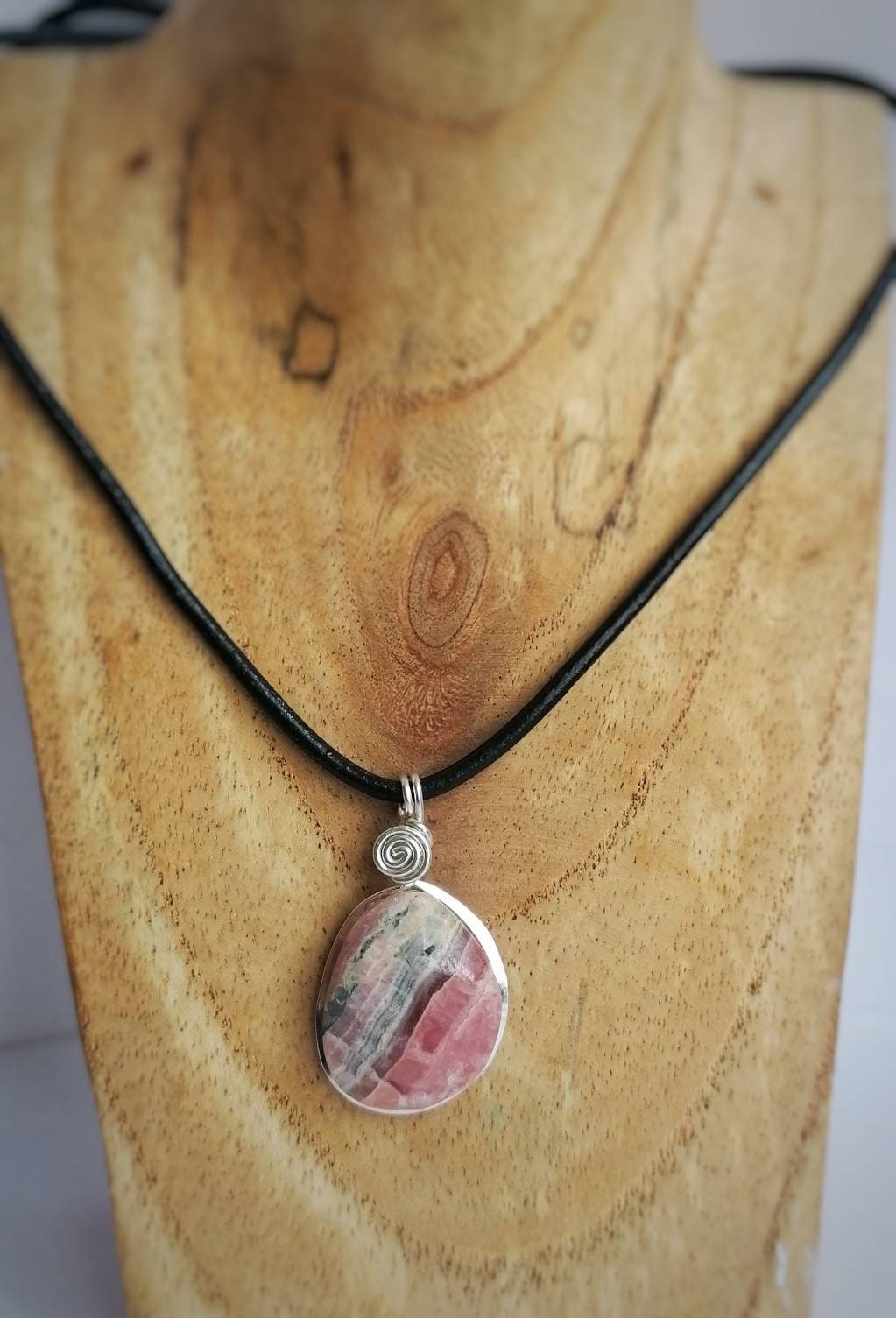 Inca Rose!! Rhodochrosite Tumbled Silver Pendant From