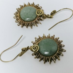 Earrings sun bright jade brass image 3