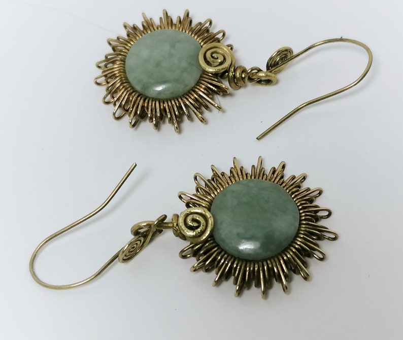 Earrings sun bright jade brass image 3