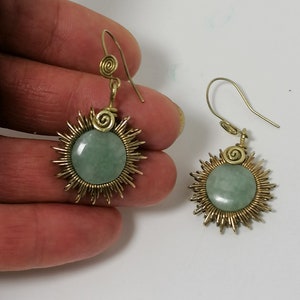Earrings sun bright jade brass image 4