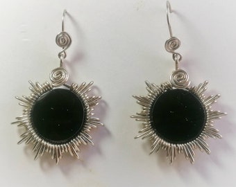 Sun earrings black obsididan