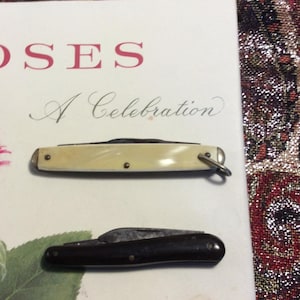 Pair of Pen Knives, Vintage Pen Knife Mother of Pearl Solid Wood Handle Double Blades