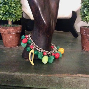 Vintage Fruit Salad Charm Bracelet: 1950s Tutti Frutti Glass Charms