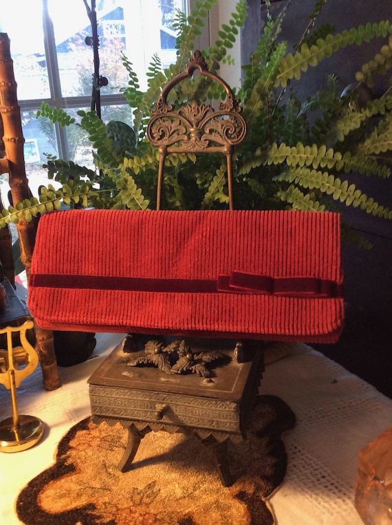 Red Chenille Clutch, Corduroy and Velvet Evening B