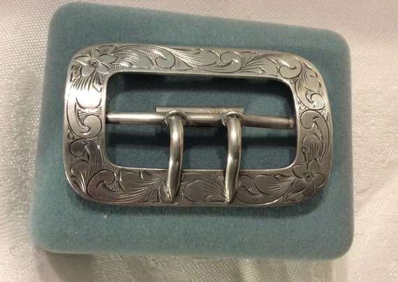 Victorian SILVER Buckle, Sash Belt Buckle, Etched… - image 1