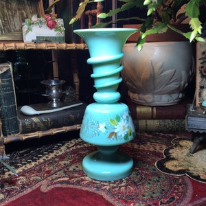 Bristol Glass Vase, Hand Blown Glass Vase, 10 1/4&quot; Turquoise Blue/Green Art Glass Vase