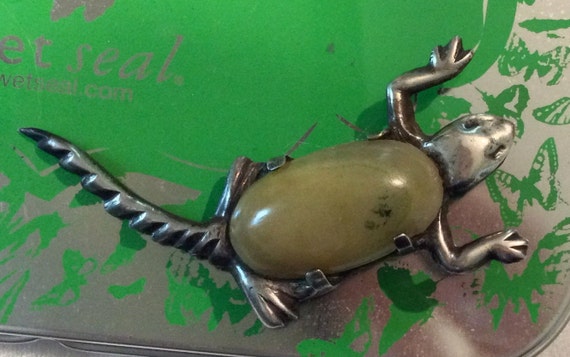 TURTLE BROOCH, Vintage Silver,   Stone Turtle She… - image 1