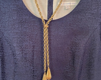 Vintage Tassel Teardrop Lariat Style Necklace Gold Tone