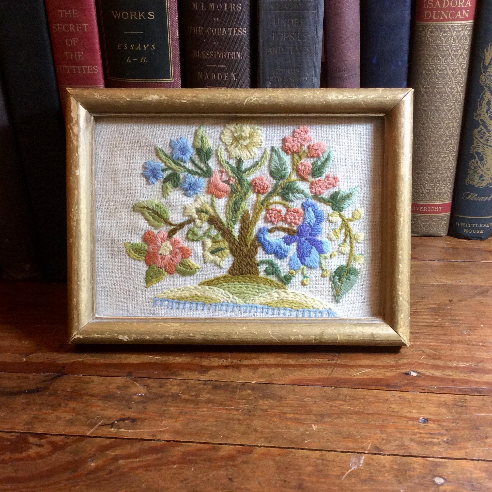 Vintage Framed Crewel Embroidery Tree of Life Wall Decor