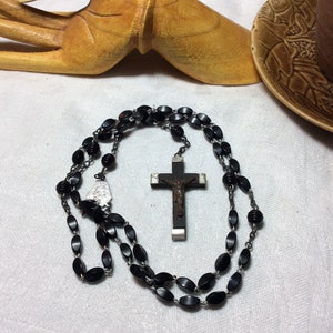 Rosary, Religious Spiritual, French/Wood/Plastic/Aluminum Rosary Beads, Vintage 1940s Vintage Prayer Beads/Crucifix, Religious Collectibles