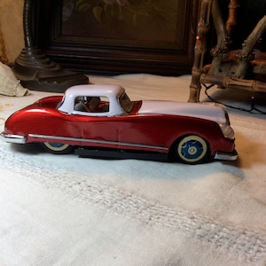 Vintage Tin Friction Car: Cherry Red & Pink, 1980s Toy