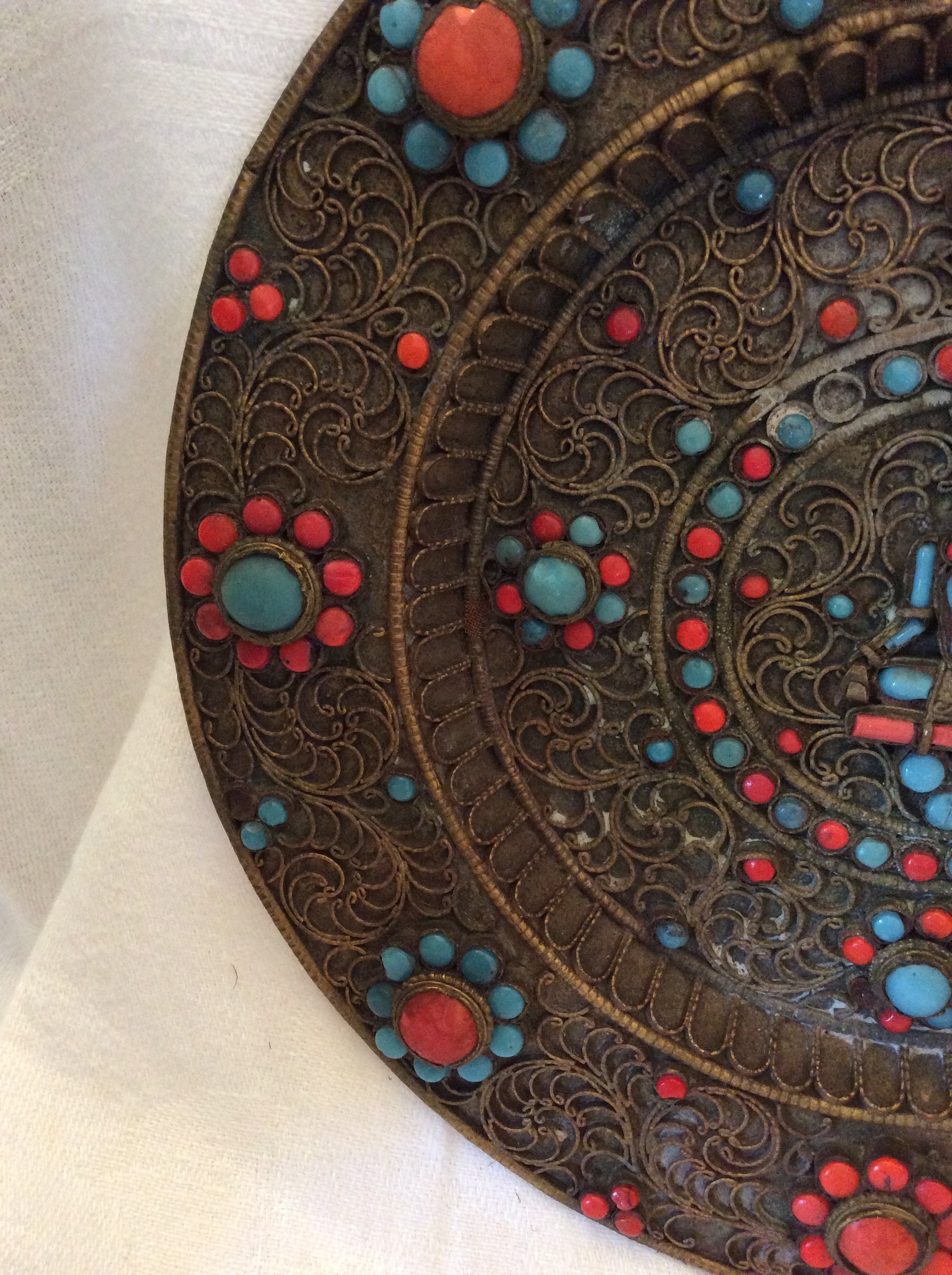 Nepal Plate Vintage Nepalese Brass Coral and Turquoise Etsy