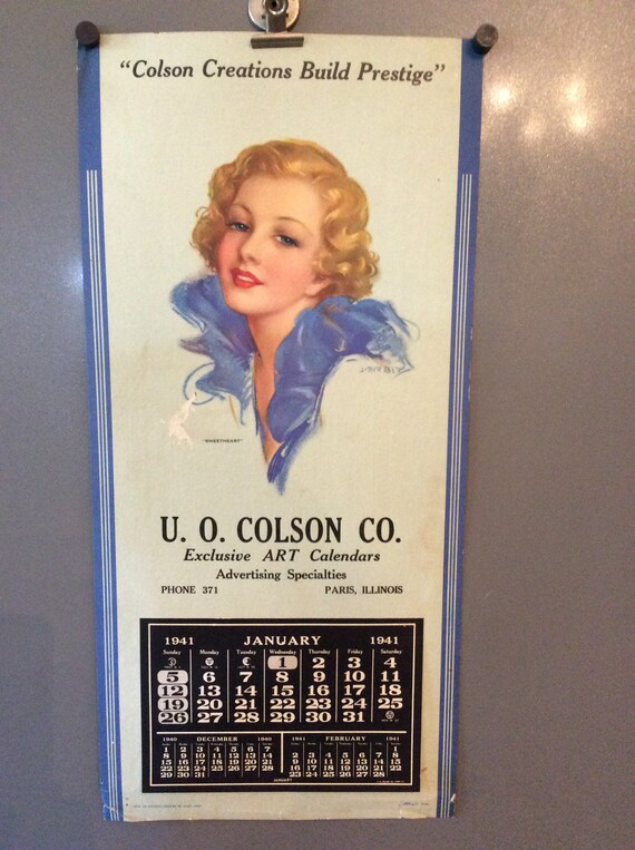 U.O. Colson Salesman Sample ART Calendar for 1941, sweetheart, Litho Print,  Print to Frame - Etsy