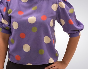 Vintage Purple Polka Dot Puff Sleeved Top