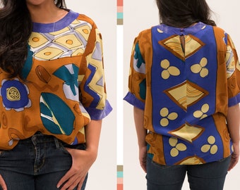 Vintage 90s Colorful Boxy Short Sleeve Top