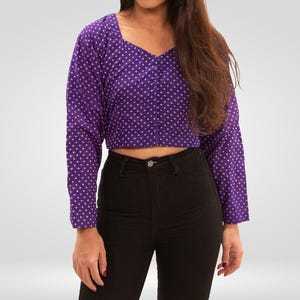 Purple Diamond Neckline Crop Top with Corset