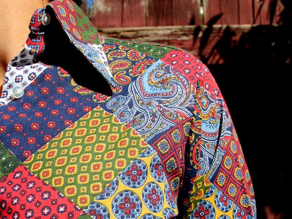 Vintage Wing Collar Patchwork Blouse - image 4