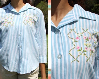 Vintage Painted Blue Pinstripe Button Shirt