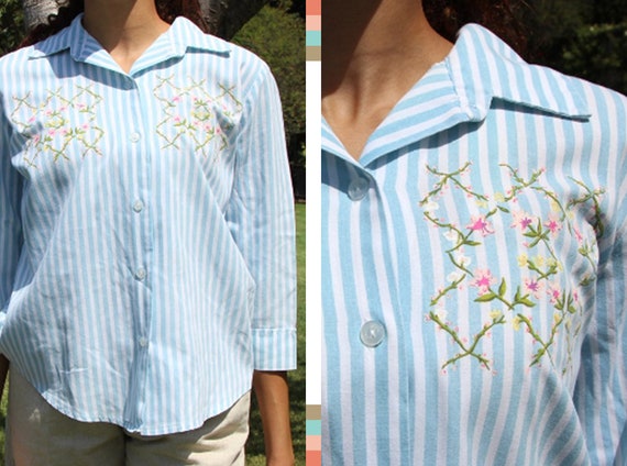 Vintage Painted Blue Pinstripe Button Shirt - image 1