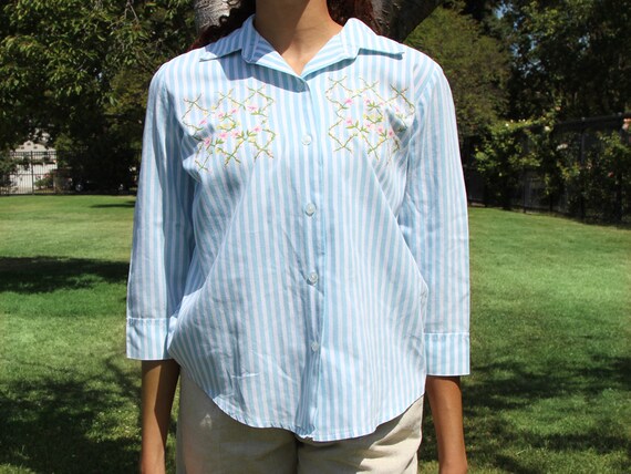 Vintage Painted Blue Pinstripe Button Shirt - image 2