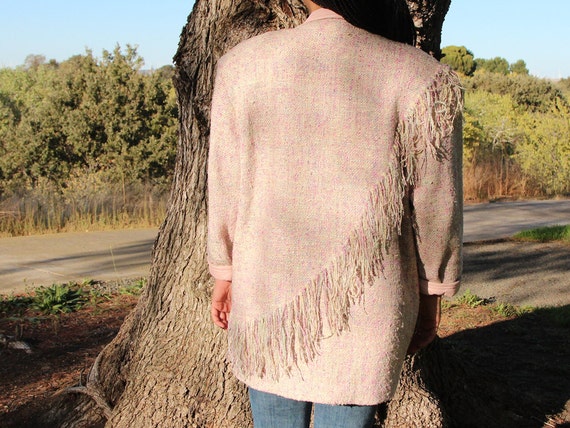 Vintage Pink Cream Fringe Tweed Jacket - image 3