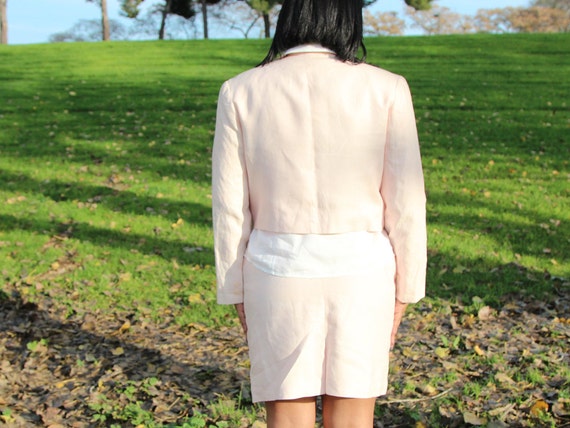 Pale Pink Linen Jacket and Skirt Set - image 3