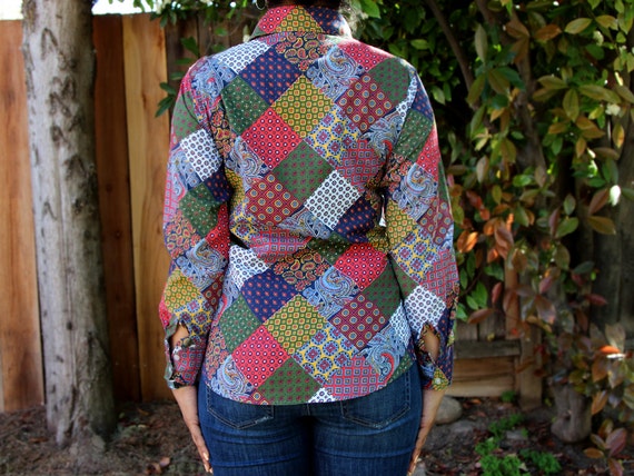 Vintage Wing Collar Patchwork Blouse - image 2