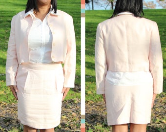 Pale Pink Linen Jacket and Skirt Set