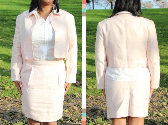 Pale Pink Linen Jacket and Skirt Set - image 1