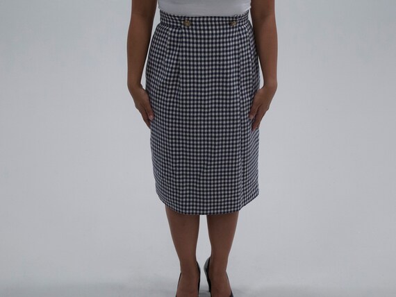 Vintage Navy and Cream Gingham Nautical Wool Midi… - image 2