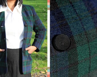 Button Collarless Plaid Blazer