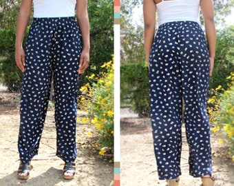 Vintage Navy Blue Comfy Floral Pants