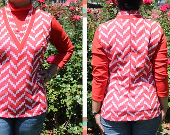 Vintage 1960s Turtleneck Chevron Vest Set