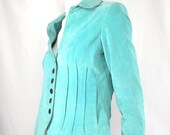 Vintage Hippie Boho Chic Spectacular Vintage Aquamarine Turquoise Suede Jacket Blazer Sienna Small/ Medium
