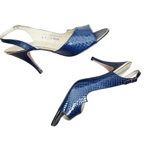 Vintage 60s 70s LENMARO Snakeskin Print Strappy Heels shoes US8